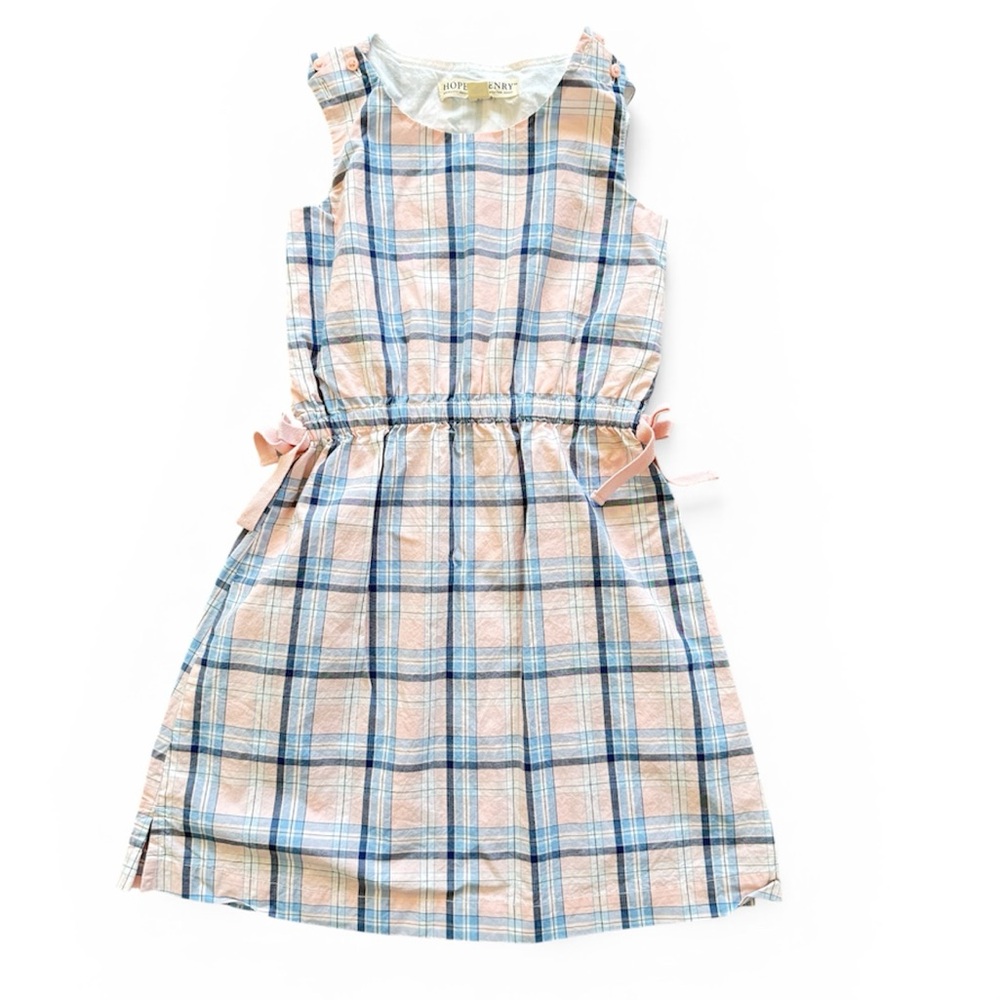 Hope & Henry Girls Organic Cotton Pink and Blue Plaid Dress Size 5